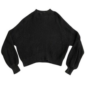 Forever 21 Black Mock Neck Balloon Sleeve Ribbed Knit Sweater Small